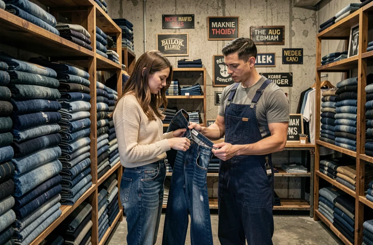 Boutique Culture Denim à Lille avec murs de jeans sélvedge et marques pointues en présentation