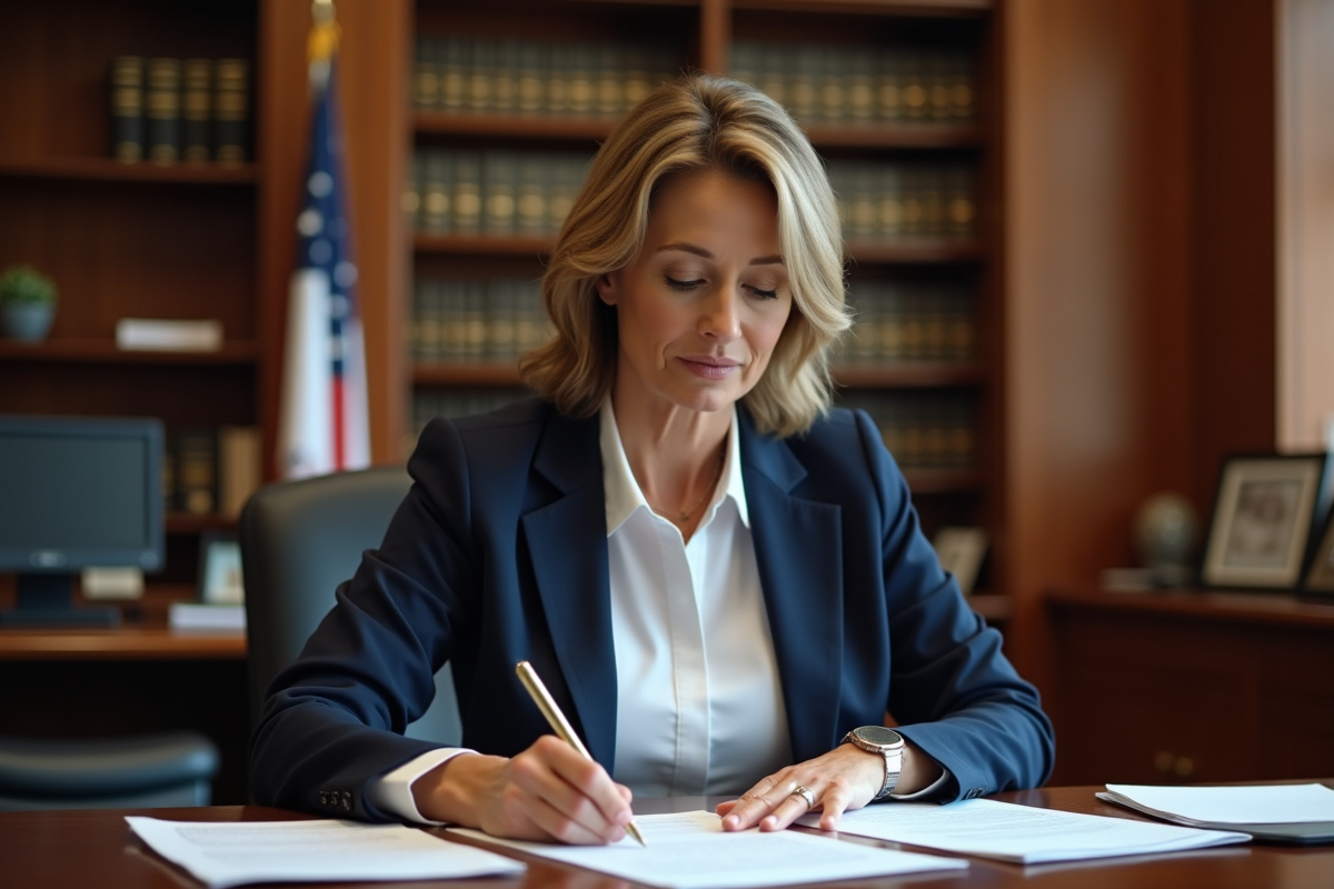 Femme d'administration lisant des documents officiels