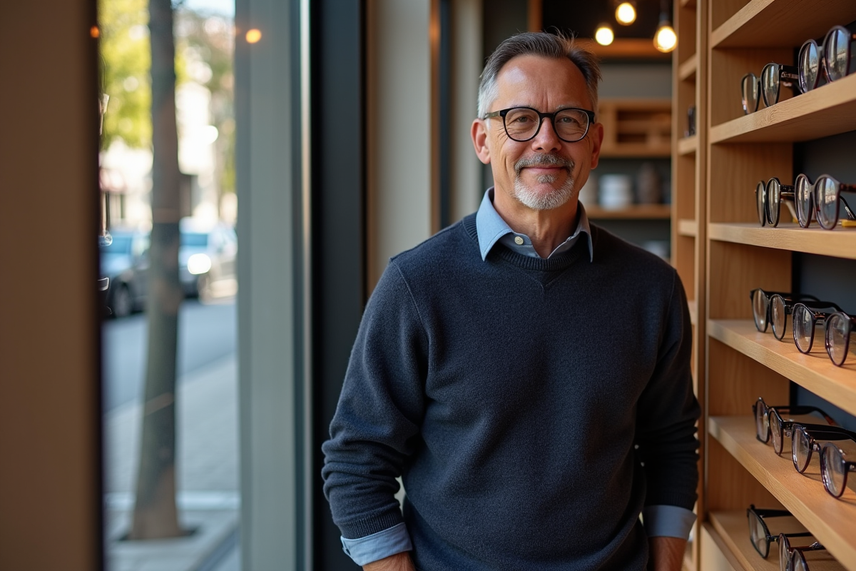Homme sélectionnant des lunettes dans une boutique