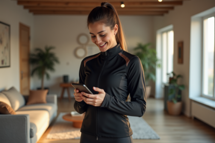Jeune femme portant une veste électronique moderne et élégante