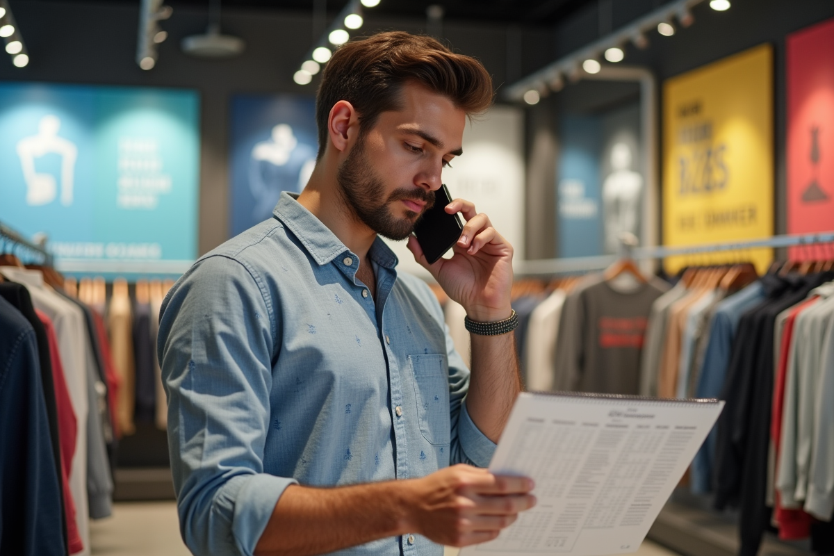 Jeune manager de retail discutant au téléphone