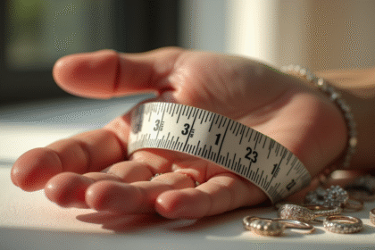 Main tenant un ruban de mesure pour bijoux avec un marquage de 3 pouces