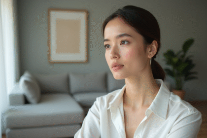 Femme en portrait calme dans un intérieur moderne