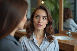 Femme consultante avec coiffeur dans salon moderne